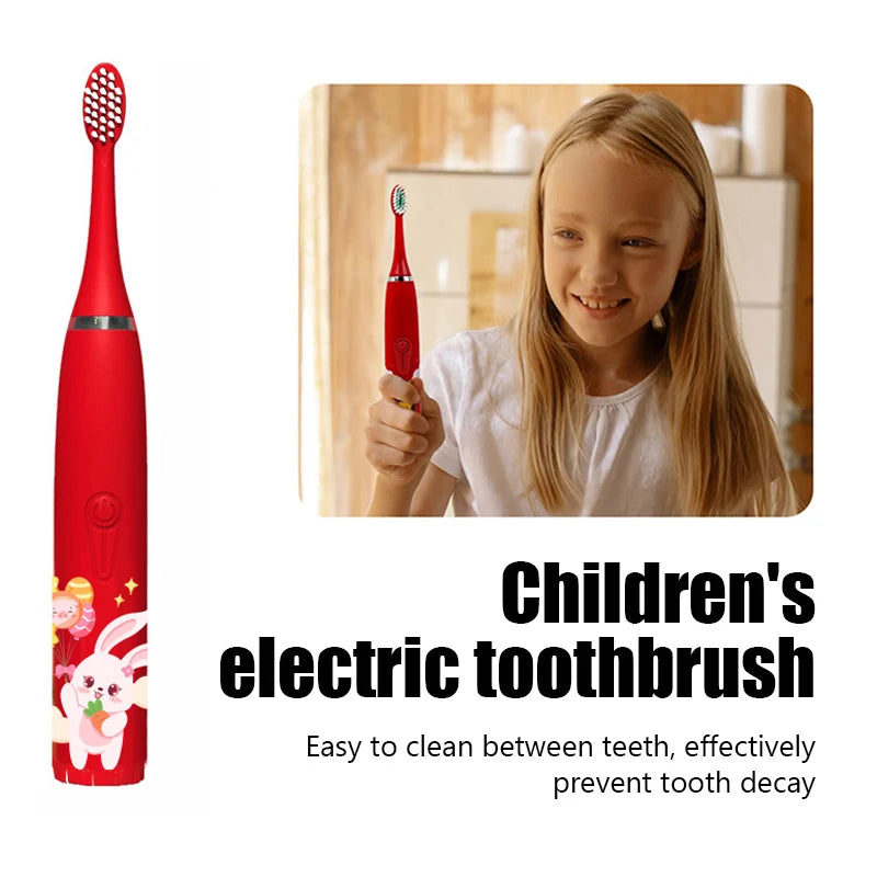 Children Electric Toothbrush Cartoon Kids With Replacement Head Ultrasonic  IPX7 Waterproof Rechargeable Sonic Toothbrush