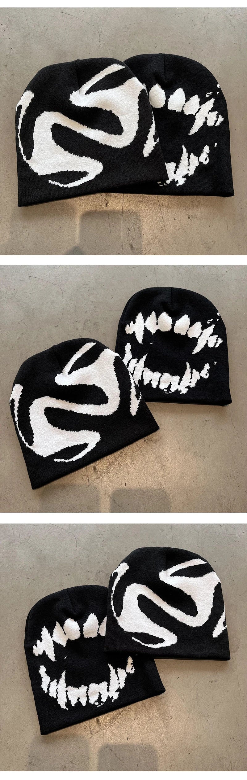 Women Hat Knitting Beanies Goth Tooth Caps Men Y2k Streetwear Winter Fashion Pullover Kpop Harajuku Vintage Warm Hip Hop Unisex