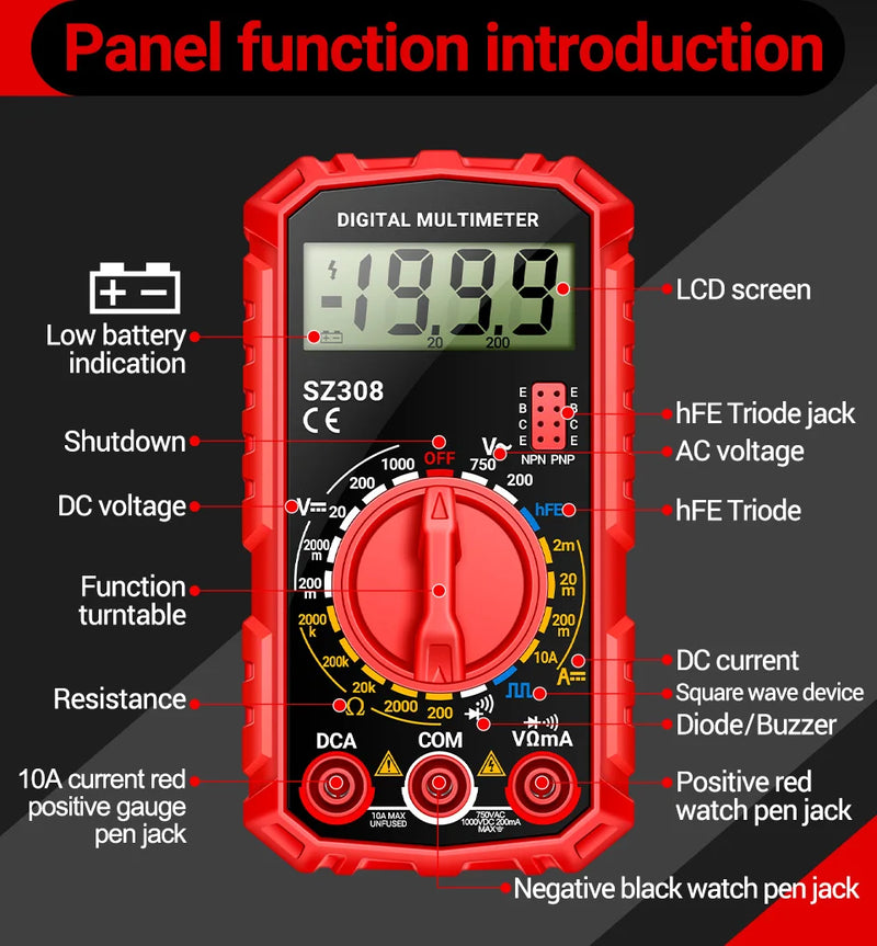 ANENG SZ308 Digital Multimeter   AC/DC Current Meter Voltage Resistance Meter Electrician LCD Backlight Ohm Square Wave Test