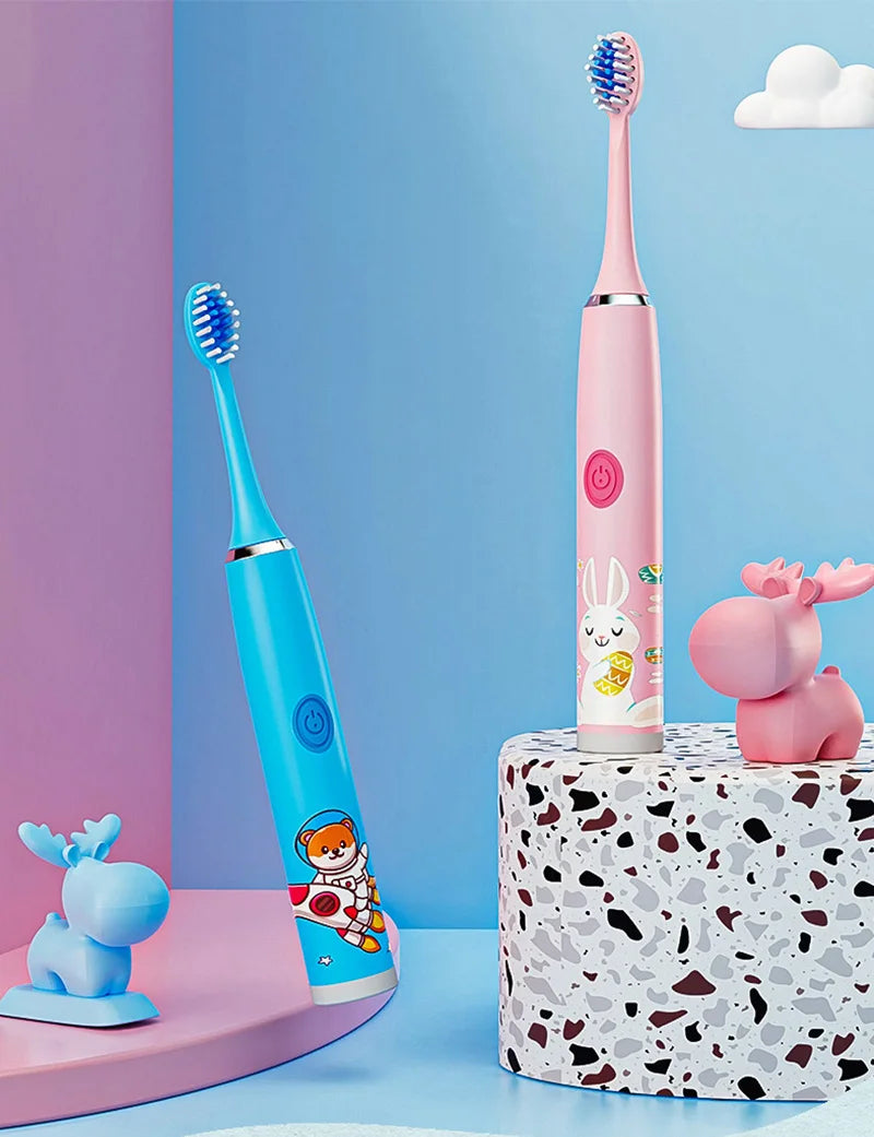 Children Electric Toothbrush Cartoon Kids With Replacement Head Ultrasonic  IPX7 Waterproof Rechargeable Sonic Toothbrush