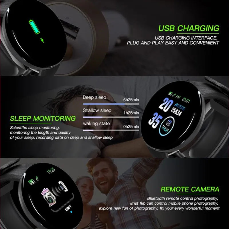 Reloj inteligente D18 para hombre y mujer, pulsera Digital resistente al agua co