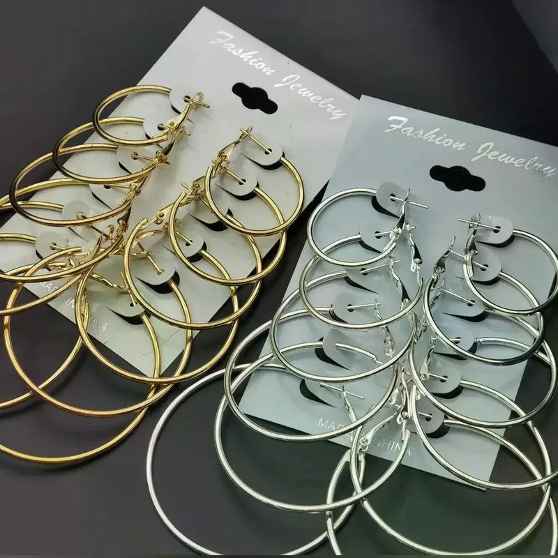 6Pairs Hoop Earrings Set Big Circle Earrings Jewelry for Women Girls Ear Clip Punk Style Earrings Fashion Jewelry Accessories