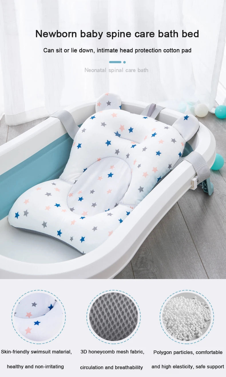 Baby Bath Seat Support Mat Infant Anti-Slip Soft Comfort Body Cushion Foldable Baby Bath Tub Pad Chair Newborn Bathtub Pillow