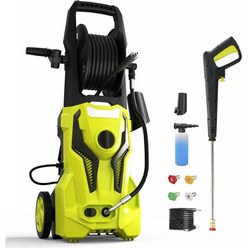 Electric Pressure Washer - 4800 PSI 3.2 GPM Power Washer Electric Powered with 25 FT Hose Reel 4 Interchangeable Nozzle &amp; Foam