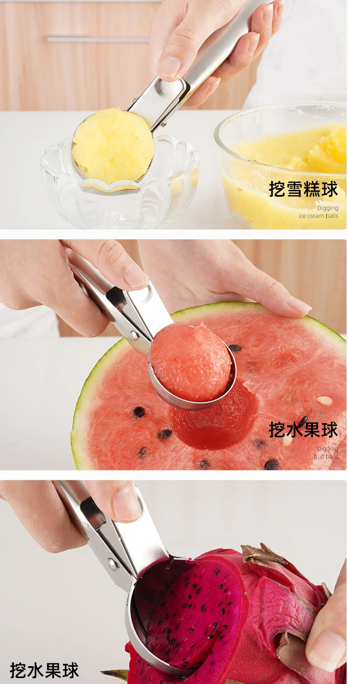 Multifunctional Ice Cream Scoops Stainless Steel Dual-Purpose Scoop Fruit Watermelon Spoon Ball Scoop Household Ice Cream Tools