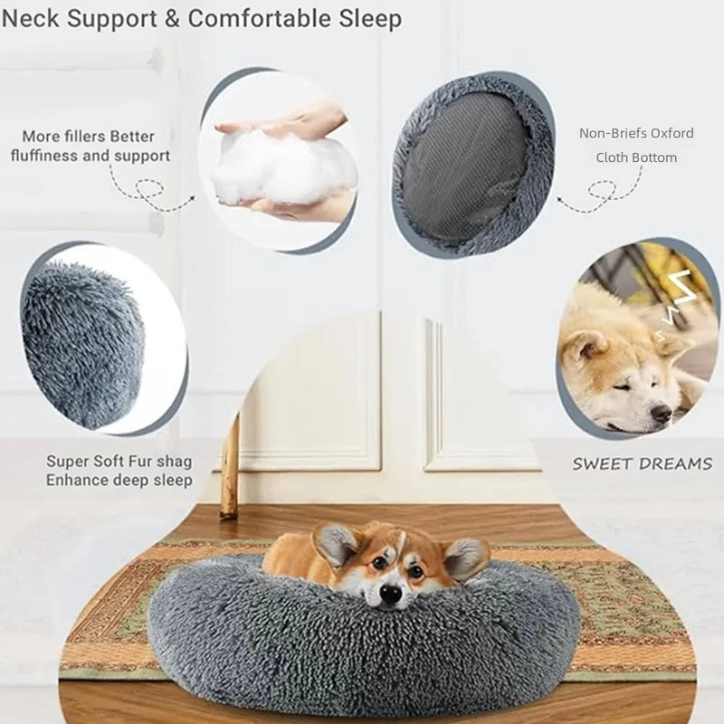 Super soft round bed for pets, wide plush house for medium dogs, 