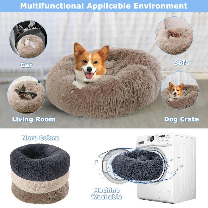 Super soft round bed for pets, wide plush house for medium dogs, 