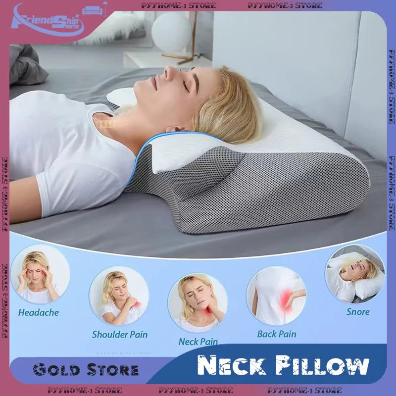 Butterfly Memory Foam Neck Pillow Slow Rebound Orthopedic Cervical Pillows Pain Relief Comfortable Sleeping Massage Bed Pillow