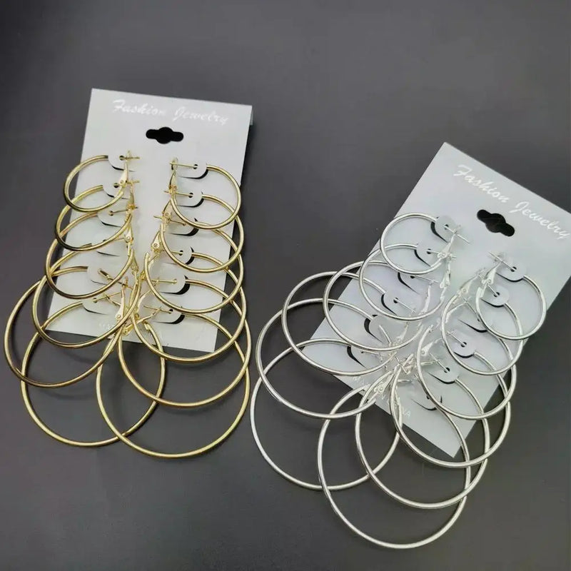 6Pairs Hoop Earrings Set Big Circle Earrings Jewelry for Women Girls Ear Clip Punk Style Earrings Fashion Jewelry Accessories