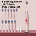 Children Electric Toothbrush Cartoon Kids With Replacement Head Ultrasonic  IPX7 Waterproof Rechargeable Sonic Toothbrush