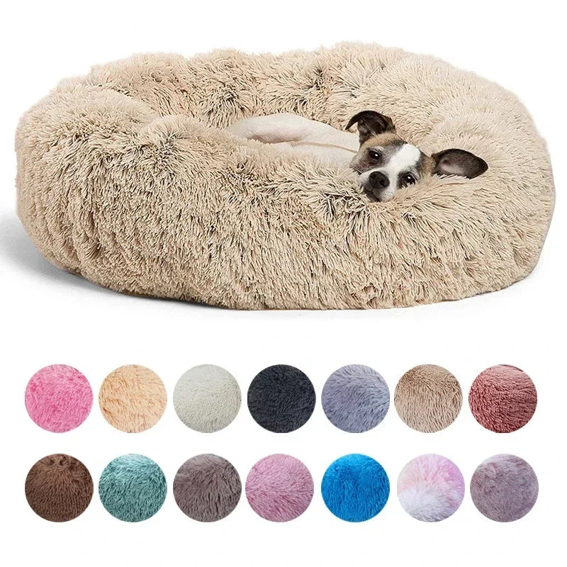 Cama redonda supersuave para mascotas, casa de felpa larga para perros medianos,