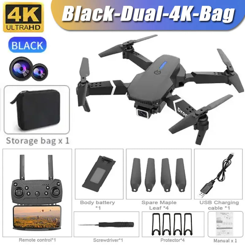 Professional Drone E88 4K Wide-Angle HD 1080P Camera WiFi FPV Height Hold Foldable RC Drone Quadrotor Helicopter Children's Toys