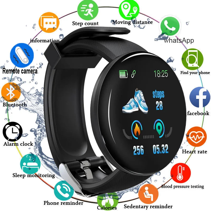 Reloj inteligente D18 para hombre y mujer, pulsera Digital resistente al agua co