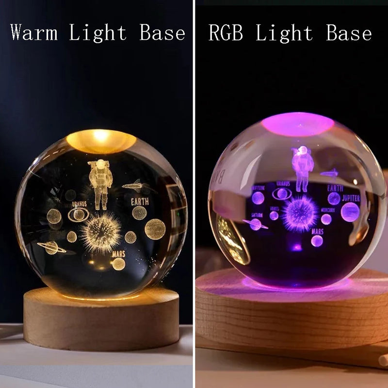 3D Crystal Ball Night Light Lamp Crystal Planet Laser Engraved Solar System Globe Astronomy Gift Birthday Glass Home Decoration