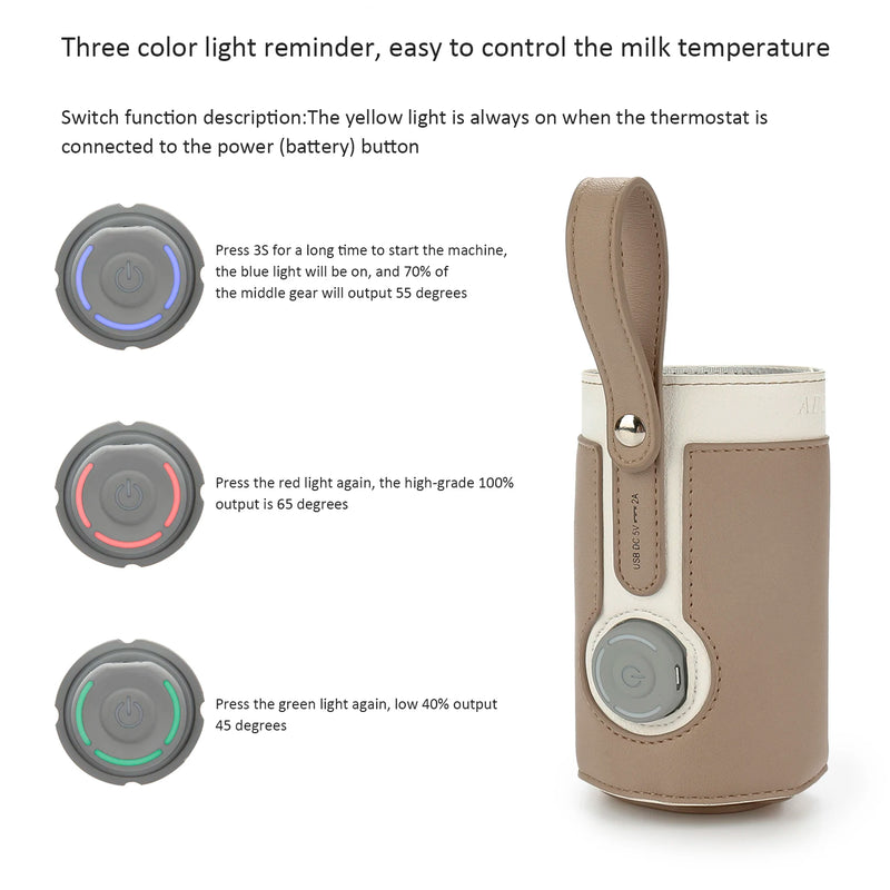 3 Temperature Adjustable Portable Baby Bottle Warmer, Portable Car Travel Bottle Warmer USB Milk Heat Keeper Baby Bottle Warmer