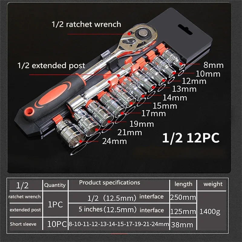 12 Pcs Set Wrench Socket Set Hardware Car Boat Auto Repair Tools Bike Multitool Bike Tool Kit Motorcycle Bicycle Repairing Tool