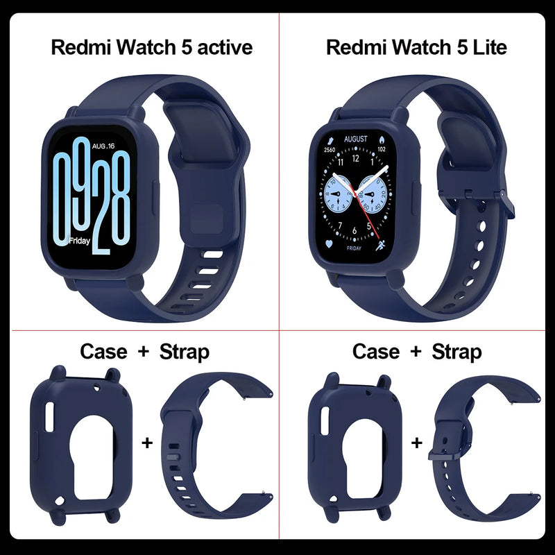 2pcs/set Stylish Band+Case For Redmi watch 5 Active Sport SmartWatch WristBand For Redmi watch 5 Lite Bracelet Band