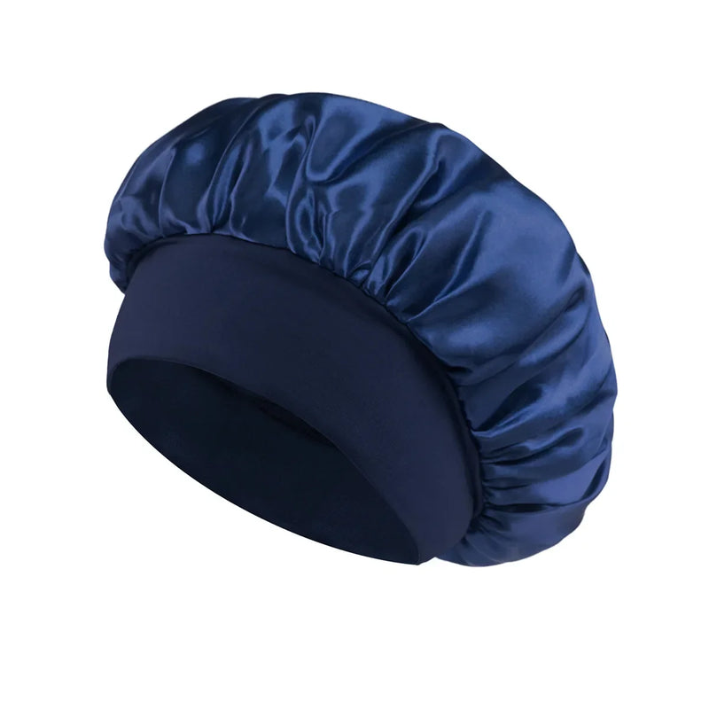 Women Satin Bonnet Hair Bonnet for Sleeping Hair Care Silk Bonnets Solid Wide-brimmed Sleeping Hat with Elastic Soft Band