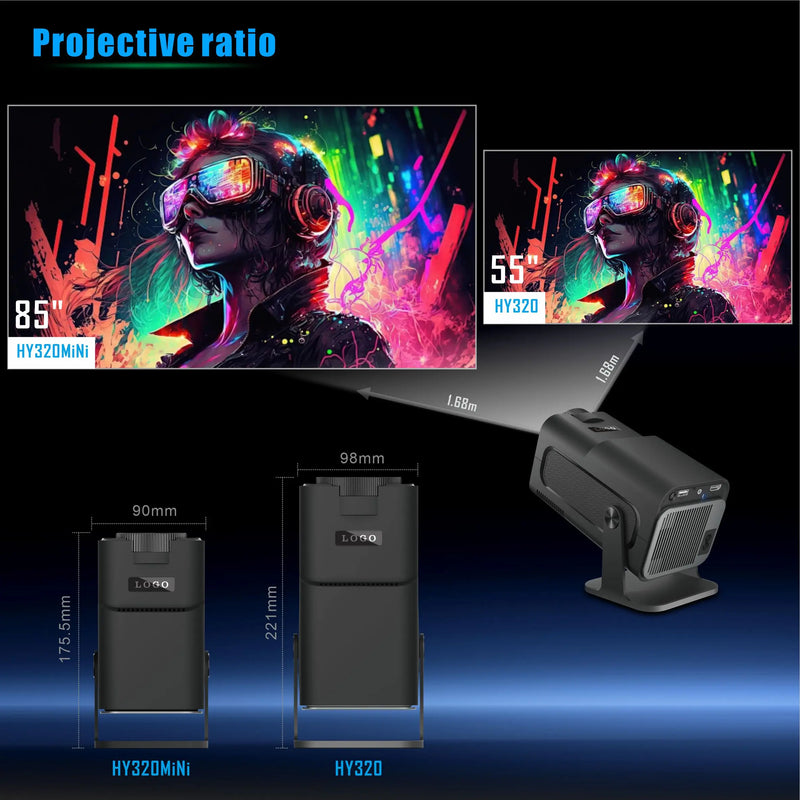 HY320 Mini Portable Projector 4K 1080P Native 1280*720P Android11 ​​WIFI6 BT5.0 Auto Keystone Cinema Data show Beam Projector HDMI