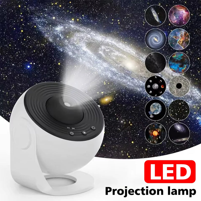 Proyector LED de Vía Láctea con rotación libre, lámpara de proyección de cielo estrellado nocturno, 13 patrones ajustables, luz decorativa USB para dormitorio