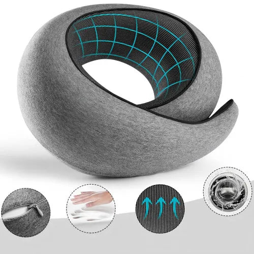 Almohadas de viaje personalizables con espuma viscoelástica en forma de U, estilo caracol, portátiles, ajustables, suaves, para dormir al mediodía