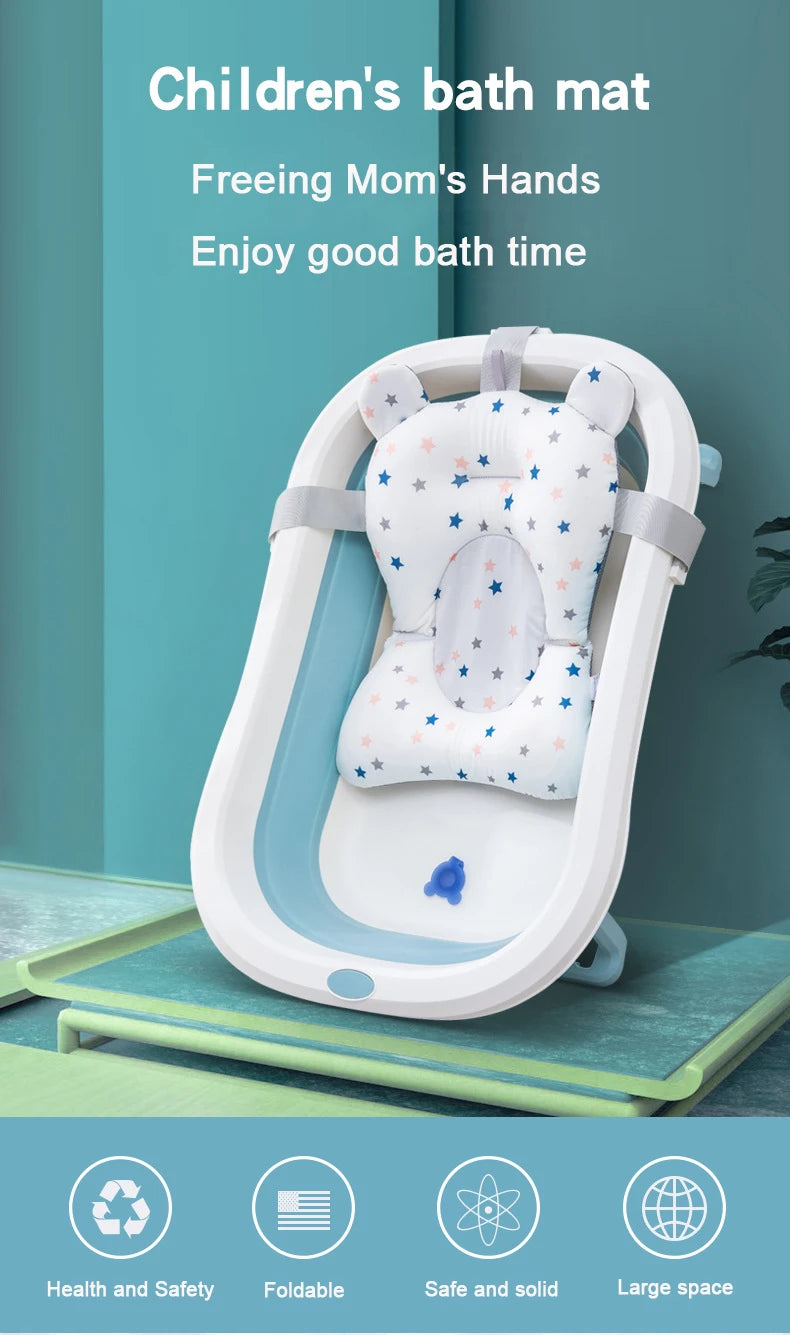 Baby Bath Seat Support Mat Infant Anti-Slip Soft Comfort Body Cushion Foldable Baby Bath Tub Pad Chair Newborn Bathtub Pillow