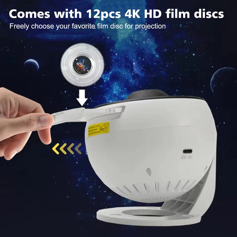 Proyector LED de Vía Láctea con rotación libre, lámpara de proyección de cielo estrellado nocturno, 13 patrones ajustables, luz decorativa USB para dormitorio