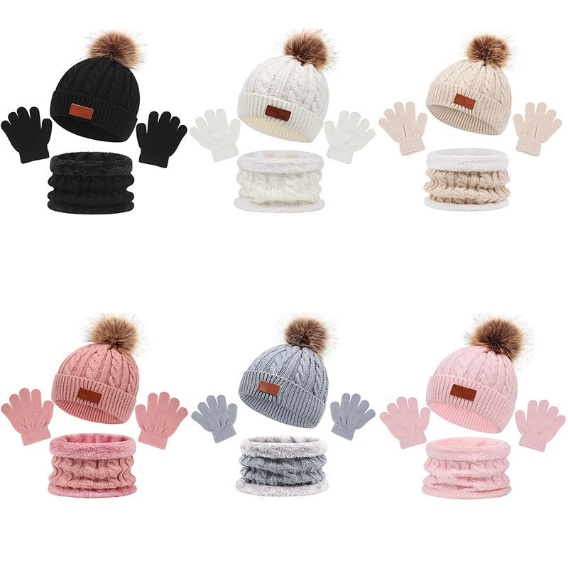 Baby Winter Hat Scarf Gloves Set Knitted Fur Ball Kids Beanie Baby Cap for Girls Boys Accessories Infant Bonnet Toddler Hat 1-5Y