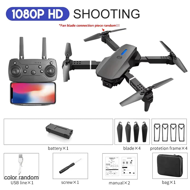 KBDFA 2025 E88 Professional Wide Angle RC Dron HD 4K Camera Mode Foldable Helicopter Aircraft Quadcopter Drone Kid Gift Toys