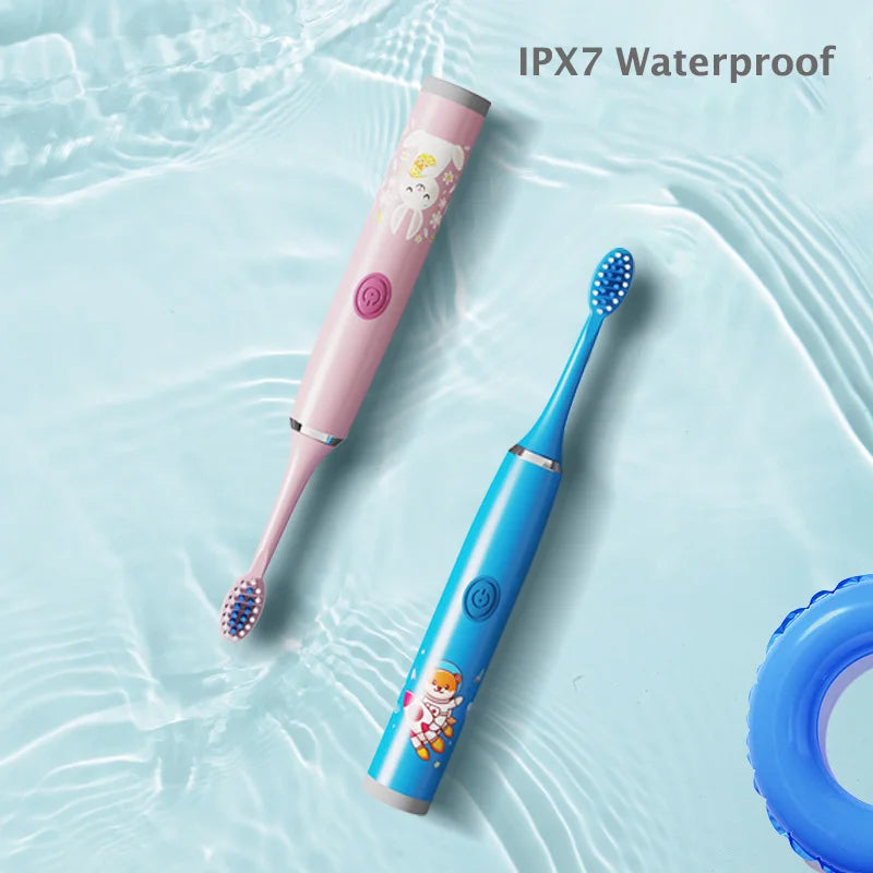 Children Electric Toothbrush Cartoon Kids With Replacement Head Ultrasonic  IPX7 Waterproof Rechargeable Sonic Toothbrush