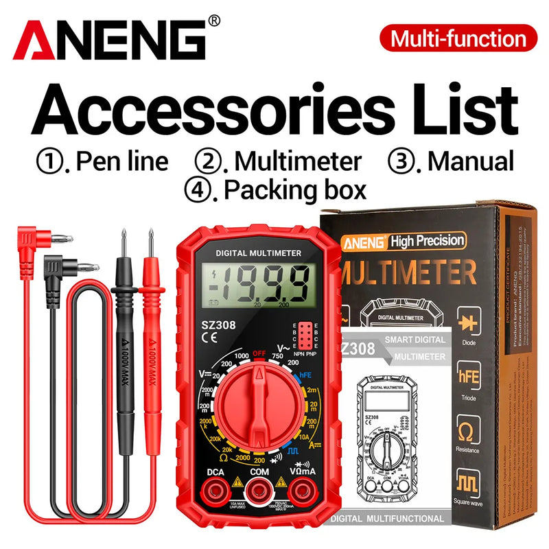 ANENG SZ308 Digital Multimeter   AC/DC Current Meter Voltage Resistance Meter Electrician LCD Backlight Ohm Square Wave Test