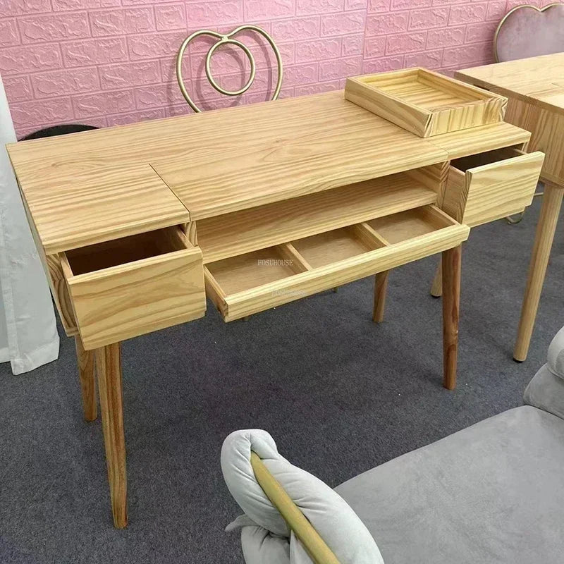 Japanese Solid Wood Nail Tables Professional Manicure Table Beauty Salon table with drawer Vacuum Cleaner Double Manicure Desk Y