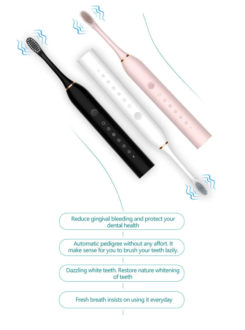 Sonic Electric Toothbrush IPX7 Waterproof Oral Care Whitening Tooth Brush Rechargeable Automatic Adult Powerful Smart Toothbrush