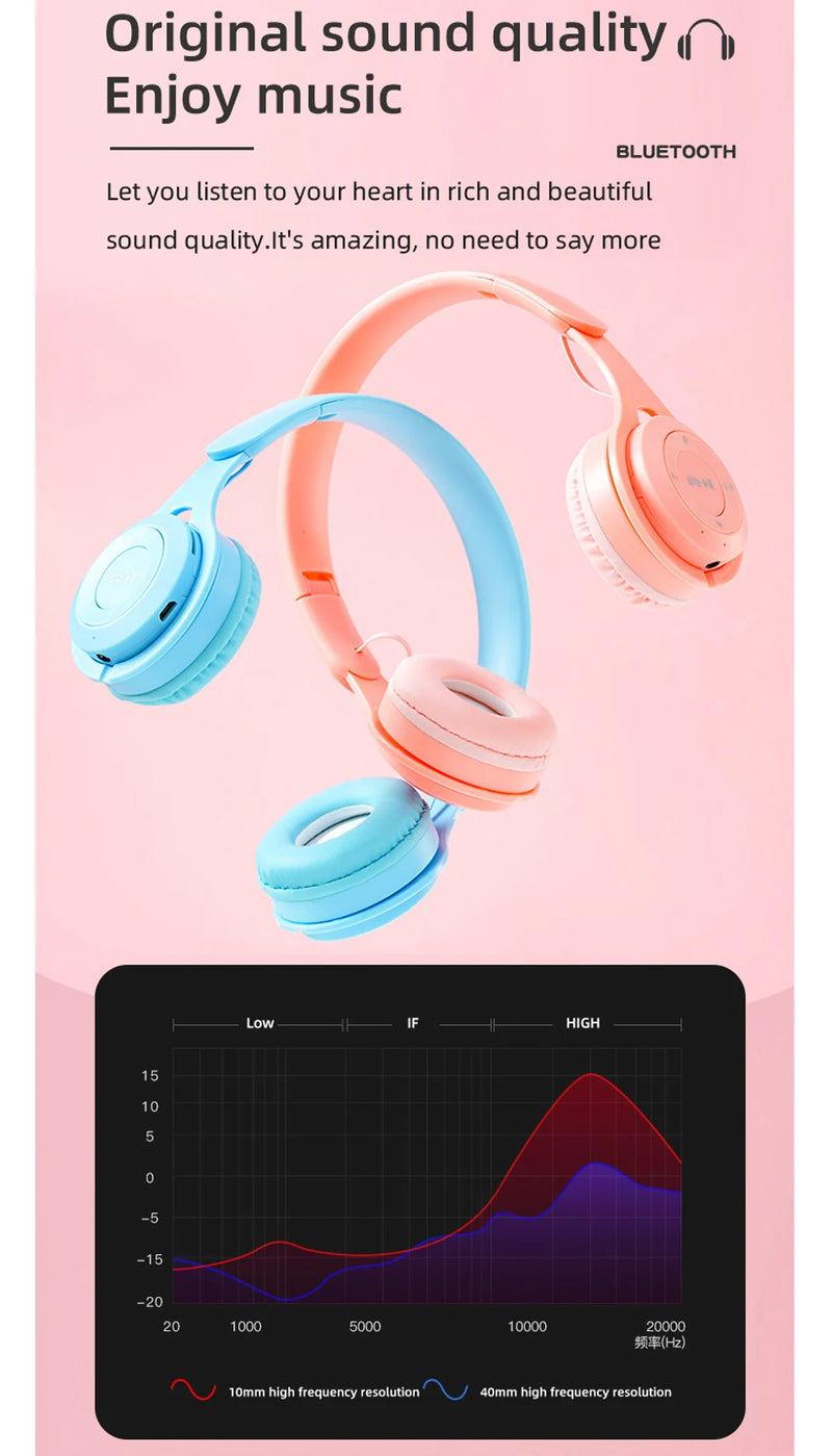 Headphones Kids Wireless Bluetooth Earphones Stereo Foldable Helmets Gaming Headsets Over-ear Headphones for Android iPhone15 14