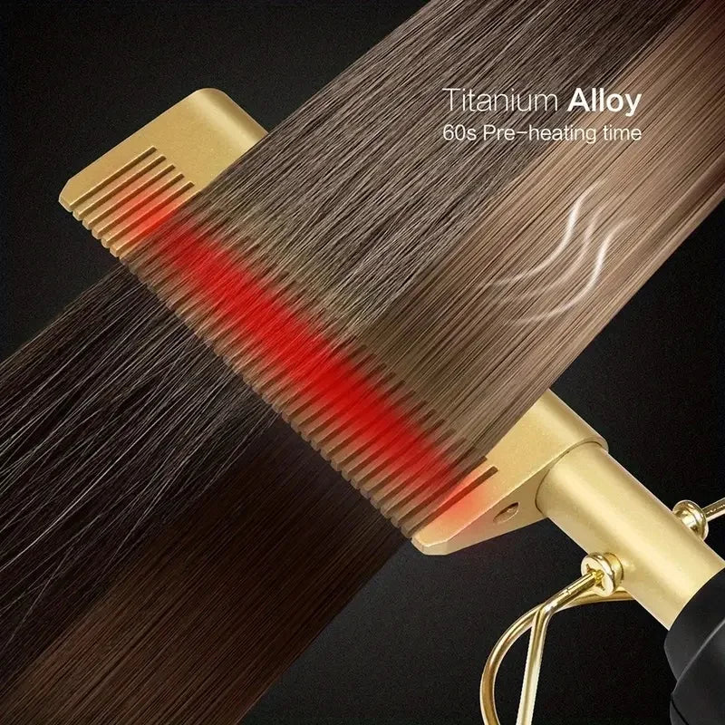 Multi Functional Electric Copper Comb Straightener, Dual-purpose for Comb, Perm Stick, Curly and Straight Hair