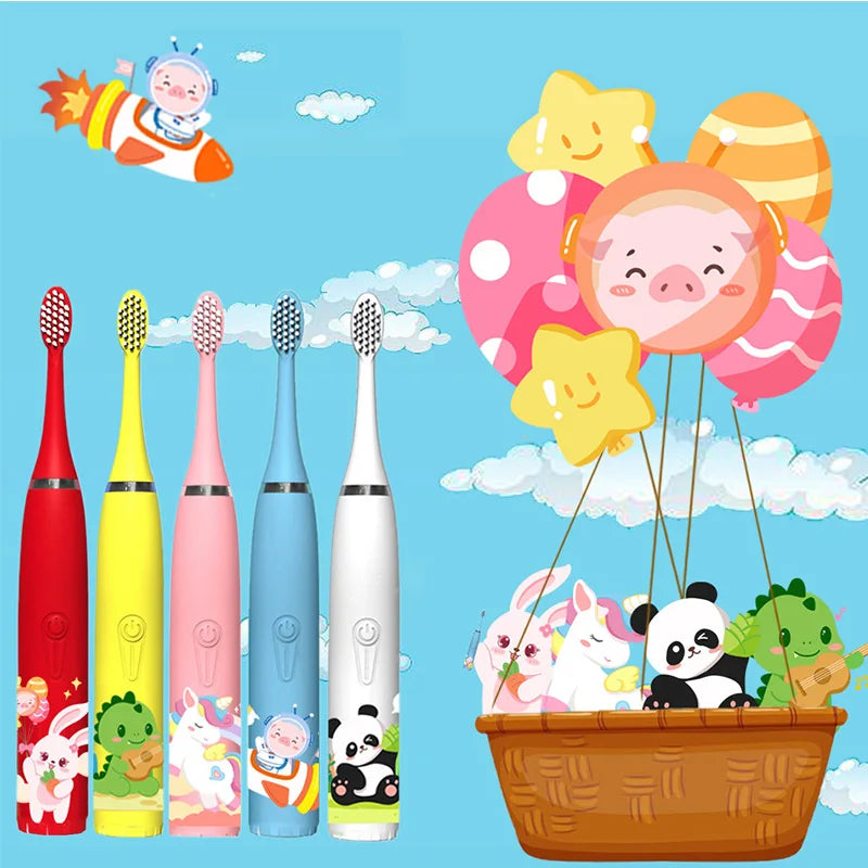 Children Electric Toothbrush Cartoon Kids With Replacement Head Ultrasonic  IPX7 Waterproof Rechargeable Sonic Toothbrush