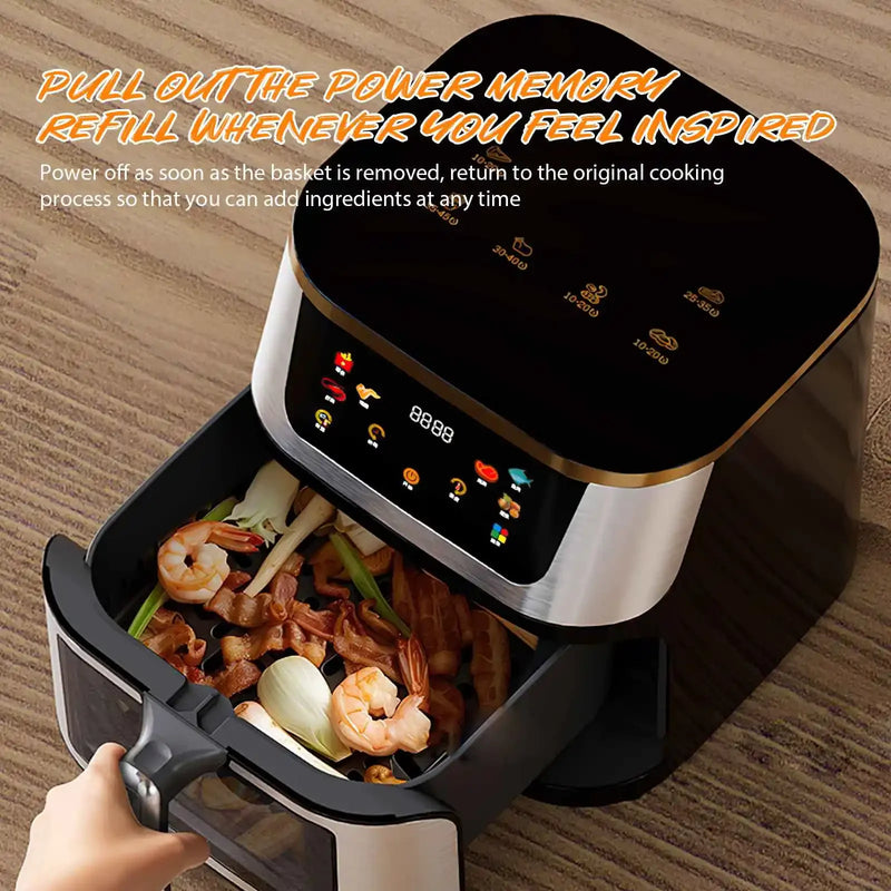 12L Stainless Steel Visible Large Capacity Electric Air Fryer, Multi-function Air Oven, LED Touch Screen,210℃ High Temperature