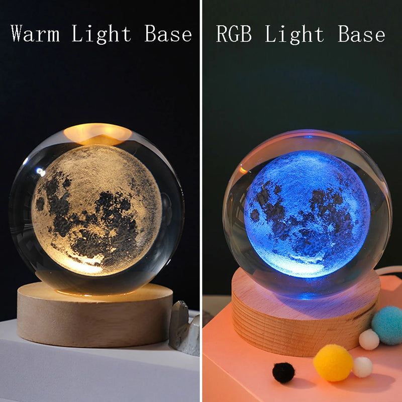 3D Crystal Ball Night Light Lamp Crystal Planet Laser Engraved Solar System Globe Astronomy Gift Birthday Glass Home Decoration