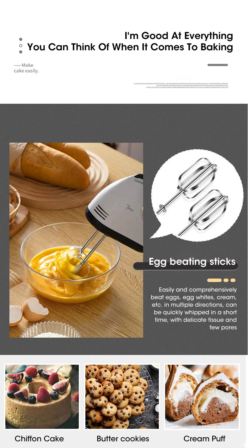 Multi functional electric mixer automatic handheld food mixer egg cream cake dough mixer convenient 7-speed egg beater mixing