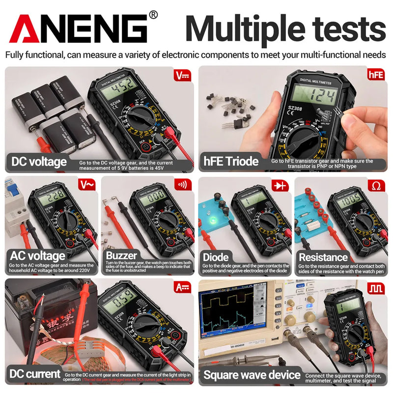 ANENG SZ308 Digital Multimeter   AC/DC Current Meter Voltage Resistance Meter Electrician LCD Backlight Ohm Square Wave Test