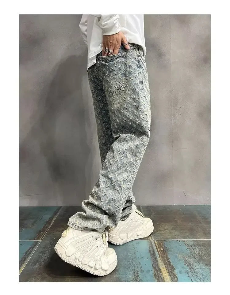 2024 New Style Spring Men's Jeans Loose Fit Straight Leg Versatile Casual Pants Wear Resistant New Arrival Hong Kong Style