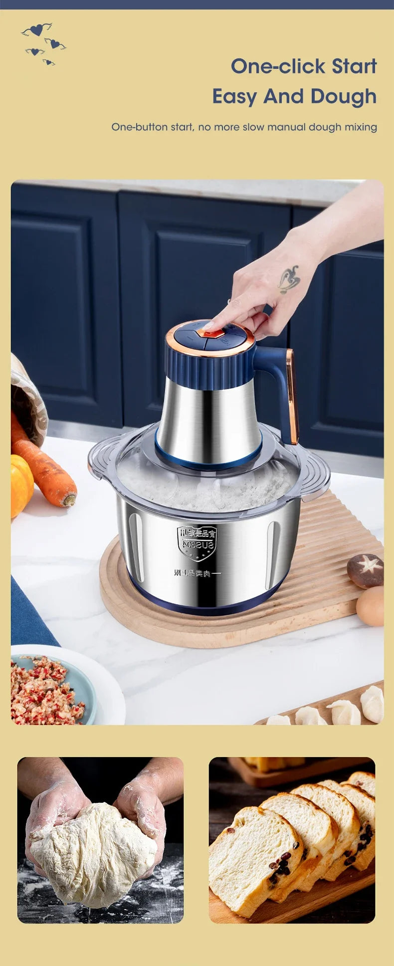 Electric Meat Grinder Chopper Stainless Steel Kitchen Machines Vegetable Crusher Slicer Machine Household Mixer Food Processors