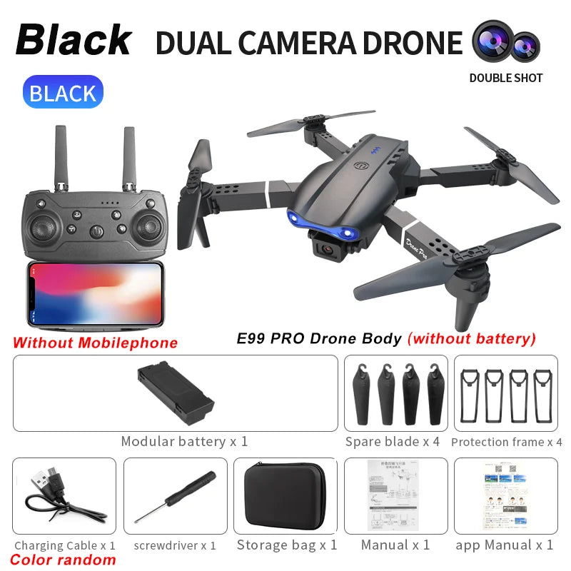 E99Pro-Dron 4K con cámara HD, helicóptero plegable con gran angular de 2024 P,