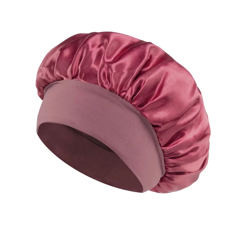 Women Satin Bonnet Hair Bonnet for Sleeping Hair Care Silk Bonnets Solid Wide-brimmed Sleeping Hat with Elastic Soft Band