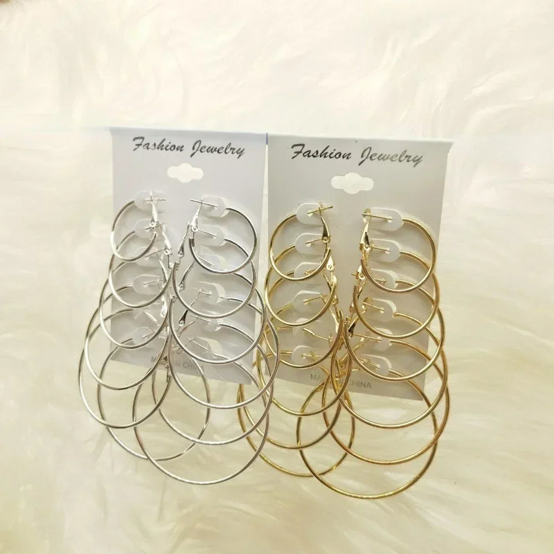 6Pairs Hoop Earrings Set Big Circle Earrings Jewelry for Women Girls Ear Clip Punk Style Earrings Fashion Jewelry Accessories