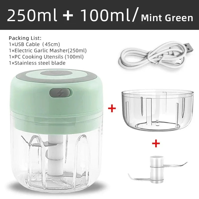 Mini trituradora de ajo eléctrica inalámbrica, 100ml/250ml, picadora portátil