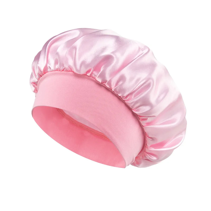 Women Satin Bonnet Hair Bonnet for Sleeping Hair Care Silk Bonnets Solid Wide-brimmed Sleeping Hat with Elastic Soft Band