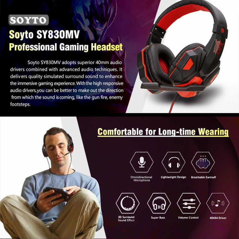 Subwoofer Gaming Headphone with Mic Over-Ear Headphones Bluetooth 5.3 40mm Driver 2.4G Cable RGB Headsets