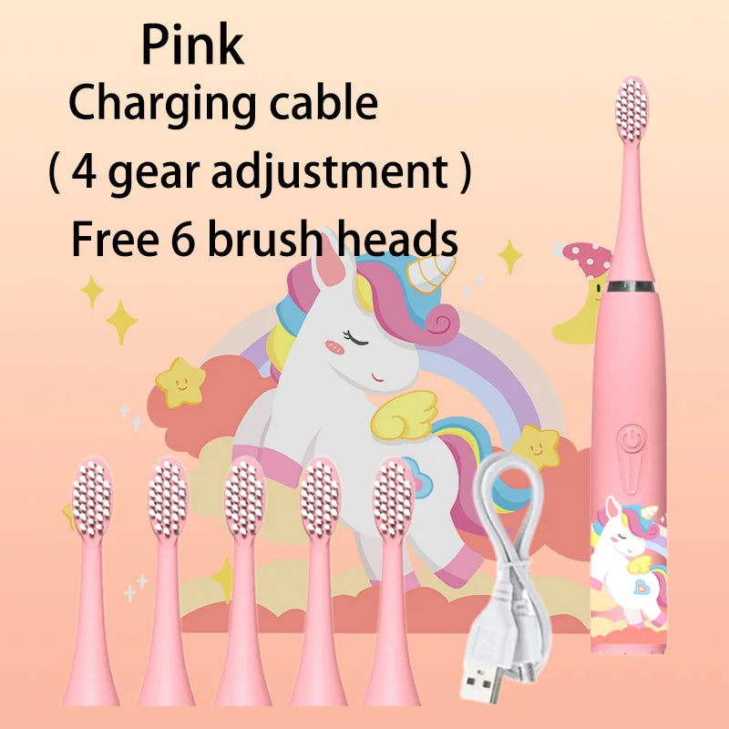 Children Electric Toothbrush Cartoon Kids With Replacement Head Ultrasonic  IPX7 Waterproof Rechargeable Sonic Toothbrush