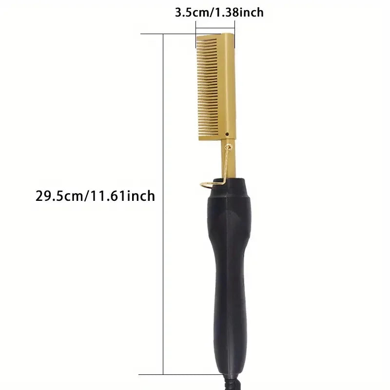 Multi Functional Electric Copper Comb Straightener, Dual-purpose for Comb, Perm Stick, Curly and Straight Hair